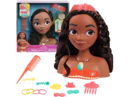 Hlava pro panenky pro styling česacích vlasů Kadeřník Disney Princess Vaiana Moana + doplňky
