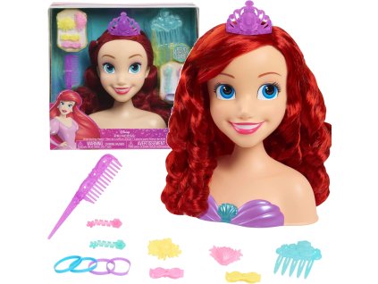 Hlava pro panenky pro stylingové česání vlasů Disney Princezna Malá mořská víla Kadeřník Ariel Ariel + doplňky