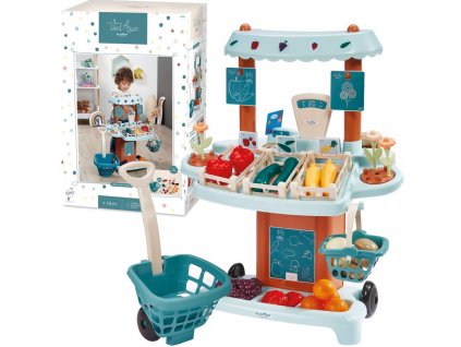 Dětský obchod Supermarket Stánek s ovocem a zeleninou Pokladna Váha Košík + doplňky Vzdělávací hračka Ecoiffier Vert Azur