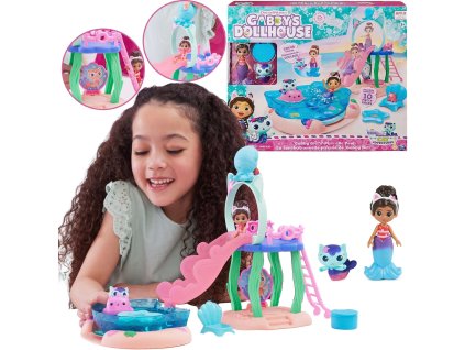 Gábinin kouzelný domek Set Bazén + doplňky Figurka Gabi Mořská víla 10 kusů Gabby's Dollhouse