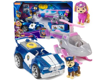 PAW Patrol The Movie 2 Sada filmových vozidel, figurky psů Skye Chase, 2 balení, policejní auto, vrtulník