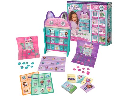 Gabi's Cat House, herní sada 8 v 1, piškvorky, paměťové bingo, dáma, barevný závod