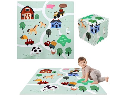 Vzdělávací podložka na podlahu 90x90 Tlusté pěnové puzzle 9 ks Humbi Farm Village Farm Pets