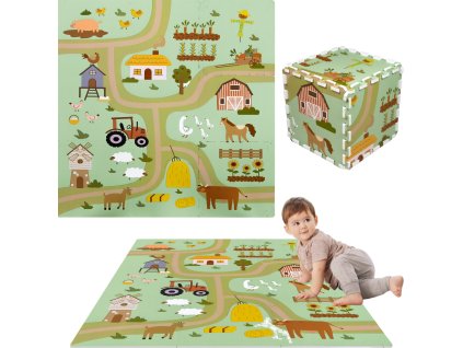 Vzdělávací podložka na podlahu 90x90 Silné pěnové puzzle 9 ks Humbi Venkovské cesty Vesnické ulice Farma Farma
