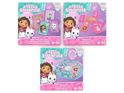 Herní sada Gabby's Dollhouse 3v1 Dominoes Pop-up Jumbo Cards