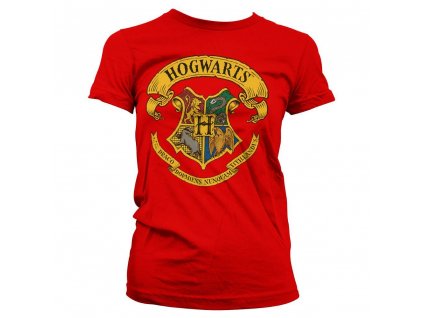 Dámské tričko Harry Potter - Bradavický erb, červené