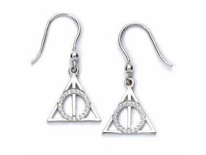 Stříbrné náušnice Harry Potter - Relikvie smrti s krystaly