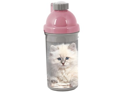 Paso School Bidon šedý a růžový s kočkou 550ml