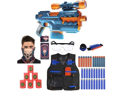 Nerf Elite 2.0 Phoenix CS-6 E9961 MEGAPACK vesta + 20 šípů + šátek + terče + brýle + opasek na ruku