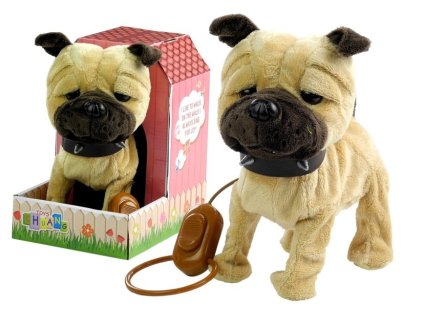 Interaktivní pes na vodítku s béžovým domečkem pro psy