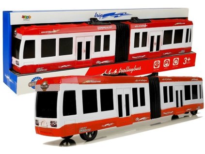 Kloubový autobus s třecím pohonem červený