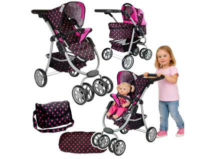 Kočárek 2v1 s černou a růžovou taškou