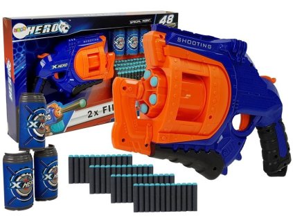 Pistolová pěnová patrona 48 nábojů Rotační zásobník Modrá a Oranžová