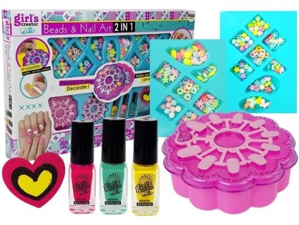 Sada 2v1 korálků na výrobu náramků a lakování nehtů laky na nehty