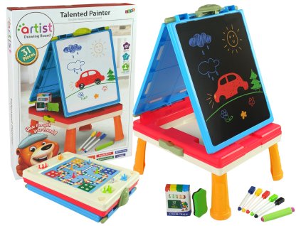 Magnetická tabule 3 v 1, modrý stůl na hry