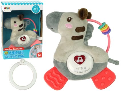 Interaktivní výukové Zebra Gray Zvukové Melodie Kousátko Chrastítko