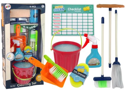 Čisticí sada 11v1 pro děti kbelík na mop, houbička na prach