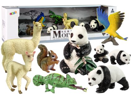 Figurka Zvířata Set Papoušek Panda