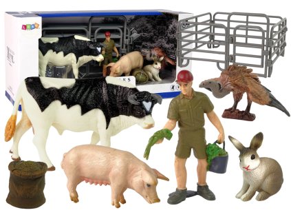 Sada velkých figurín z farmy + farmář a usedlost 10 kusů