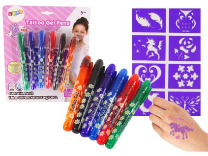 Gelová pera na výrobu tetování 6 kusů třpytivých per + šablony Tattoo Pen