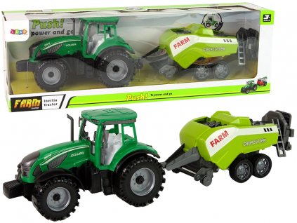 Zelený zemědělský traktor, secí stroj, třecí pohon