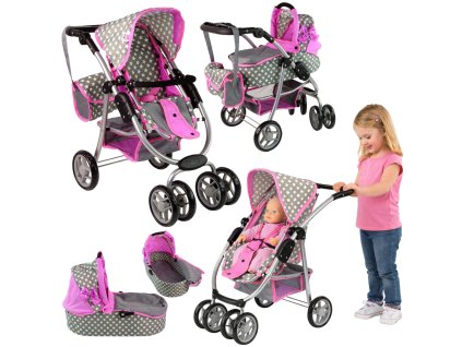 Dětský kočárek pro panenky 2 v 1 taška do kočárku Pink Stars