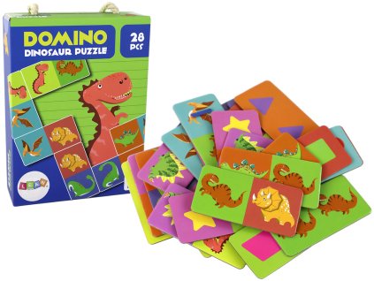 Logická hra Oboustranné puzzle Domino Dinosauři 10 cm x 5 cm 28 dílků.
