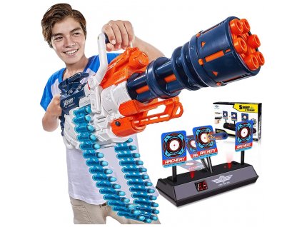 X-Shot Minigun Arrow Crusher 36382 bílá a tmavě modrá + elektronický terč 3 cíle