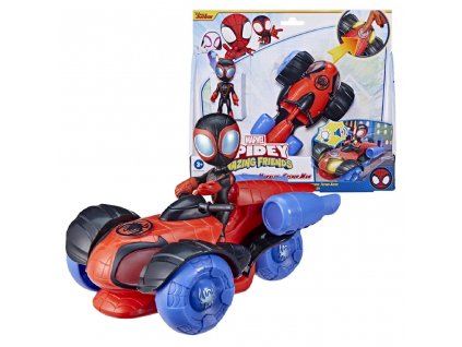 Hasbro Spidey a jeho úžasní přátelé Vozidlo se světlem a zvukem Glow Tech Techno-Racer + Figurka Miles Morales F4531