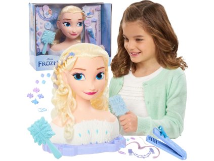 Panenka Velká hlava na česání a úpravu vlasů Deluxe Disney Princezna Elsa Frozen + doplňky