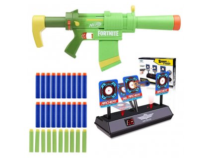 Nerf Fortnite SMG-ZESTY F0319 + Elektronický terč 3 cíle + 20 šipek Accustrike
