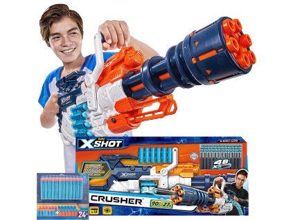 X-Shot Crusher šípová minigun 36382 bílá a tmavě modrá + šípy Nerf Elite A0351