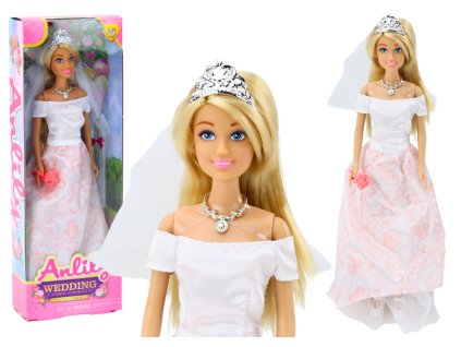 Panenka ve svatebních šatech nevěsta bílé šaty závoj květiny