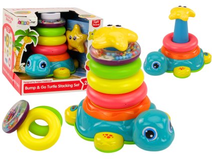 Pyramida Jezdící želva 2v1 Puzzle Kola Světla Zvuky