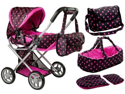 Taška na kočárek pro panenky Alice Black-Pink