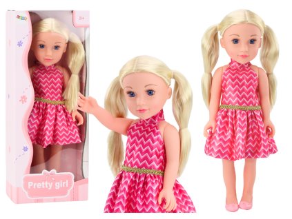 Panenka růžové šaty culíky blond vlasy velká panenka 46cm