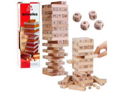 54ks dřevěných tumbling Tower Blocks Hra + kostky