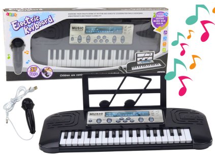 Dětské elektrické piano, stojan s mikrofonem, černá barva