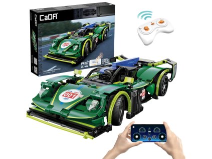 CaDA Construction Blocks Závodní auto na dálkové ovládání 29 cm zelené Emerald Deity Sport Car Vehicle 388 kusů RC Dual Mode