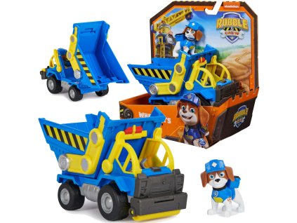 Tlapková patrola Rubble a jeho posádka Rubble&Crew Kolové stavební vozidlo Modrý sklápěč s figurkou 6cm