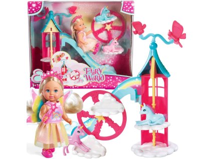 Evi Love Fairy World malá sada pohádkové panenky barevní poníci věž se skluzavkou + příslušenství