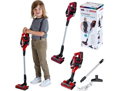 Červený vysavač tyčový Bosch "Unlimited" pro děti