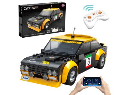 CaDA Building Blocks Závodní auto na dálkové ovládání 20 cm černé Fiat Abarth 131 Vozidlo 216 dílků RC Dual Mode