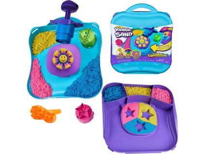 Plastová sada Kinetic Sand Kufřík Squish Motion 3 písky + příslušenství
