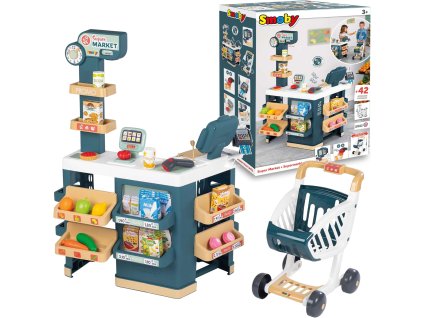 Smoby Supermarket Interaktivní obchod s vozíky + 42 příslušenství