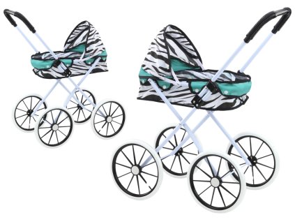 Kočárek pro panenky Velká kola Skládací Zebra Tyrkysová