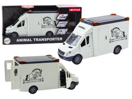 Koňský transportér s otevíracími dveřmi s osvětlením a zvukem Bílá
