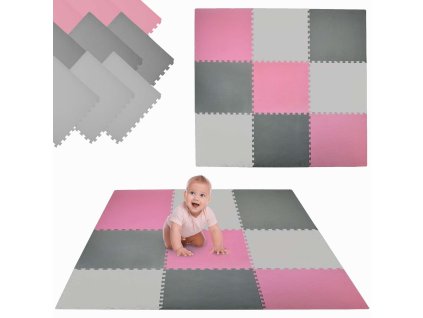 Humbi Pěnová podložka Puzzle 9 ks růžová grafitově šedá 180 x 180 x 1 cm