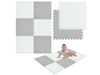 Humbi pěnová podlahová rohož 180x120 Velká voděodolná bezpečná pěnová skládačka 6 ks bílá, šedá