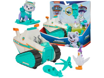 Tlapková patrola Vozidlo Sněžný skútr s odpalovacím zařízením Deluxe figurka Everest + slepice Chickaletta